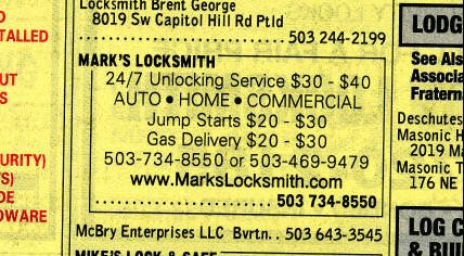 Mark's Locksmith - Yellow Page Ad - Old